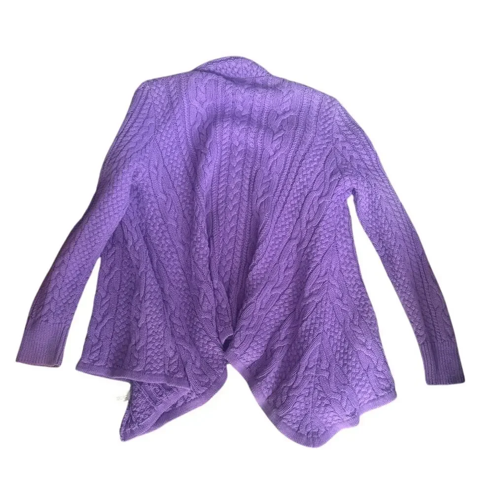 Ralph Lauren Girls M 8-10 Purple Cable Knit Open Front Cardigan 100% Cotton